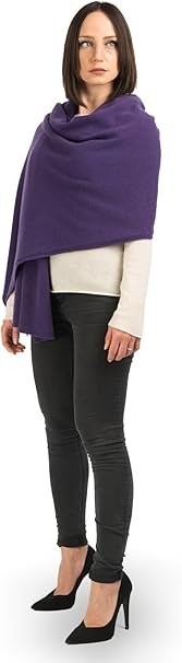 Dalle Piane Italian Cashmere Travel Wrap – Elegant, Soft & Versatile Shawl for Women Purple 100% Italian cashmere travel wrap draped over a woman’s shoulders, styled for luxury and comfort
