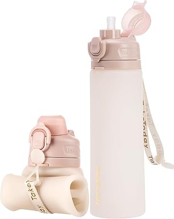 Take Today Collapsible Silicone Water Bottle – Space-Saving Hydration Chic collapsible BPA-free silicone travel water bottle with strap – purple