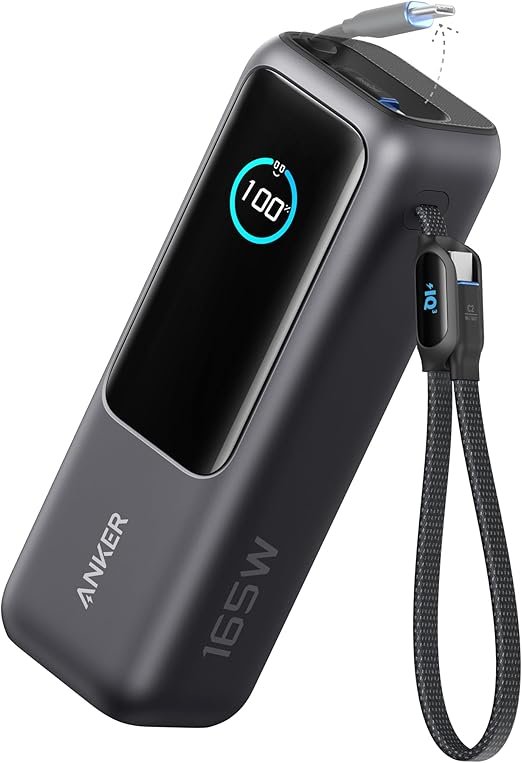 Anker Solar Power Bank – Fast Charging Portable Battery for Travel & Tech Anker high-capacity 165W solar-compatible portable power bank with digital display and USB-C cable
